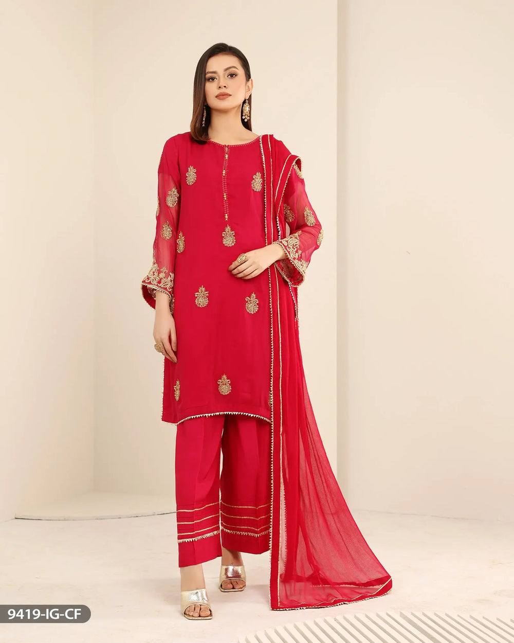 FORMAL 3PC EMBROIDERED SUIT | 9419-IG-CF Sha Posh Textile