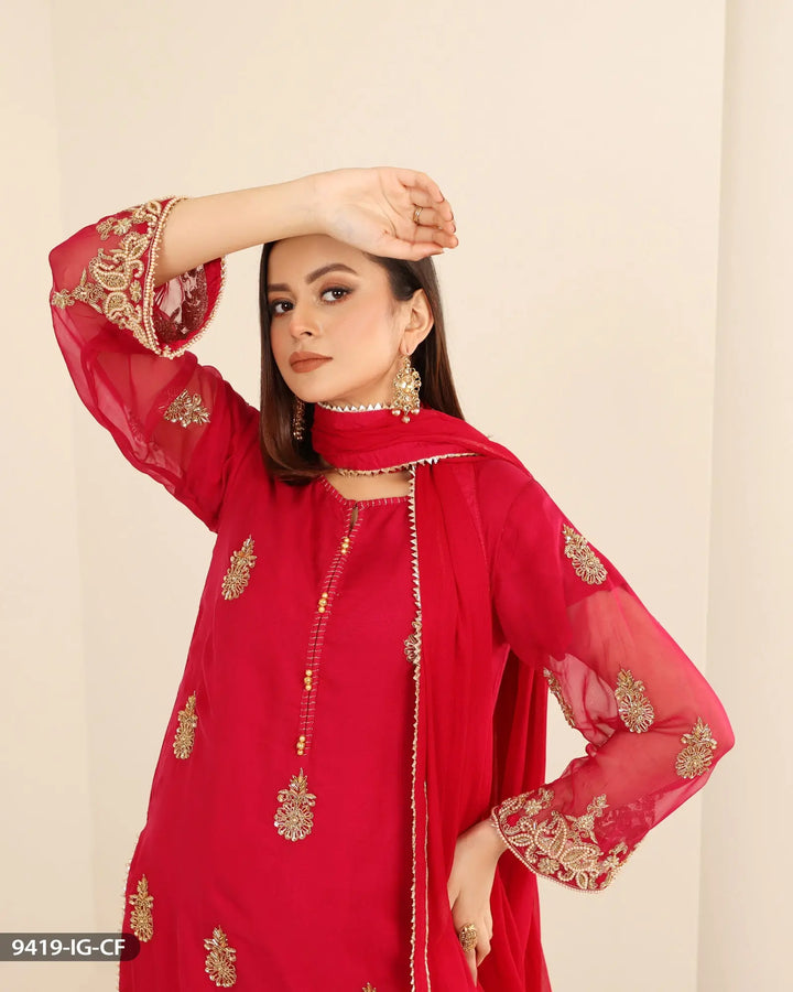 FORMAL 3PC EMBROIDERED SUIT | 9419-IG-CF Sha Posh Textile