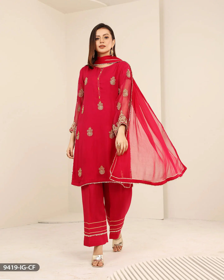 FORMAL 3PC EMBROIDERED SUIT | 9419-IG-CF Sha Posh Textile