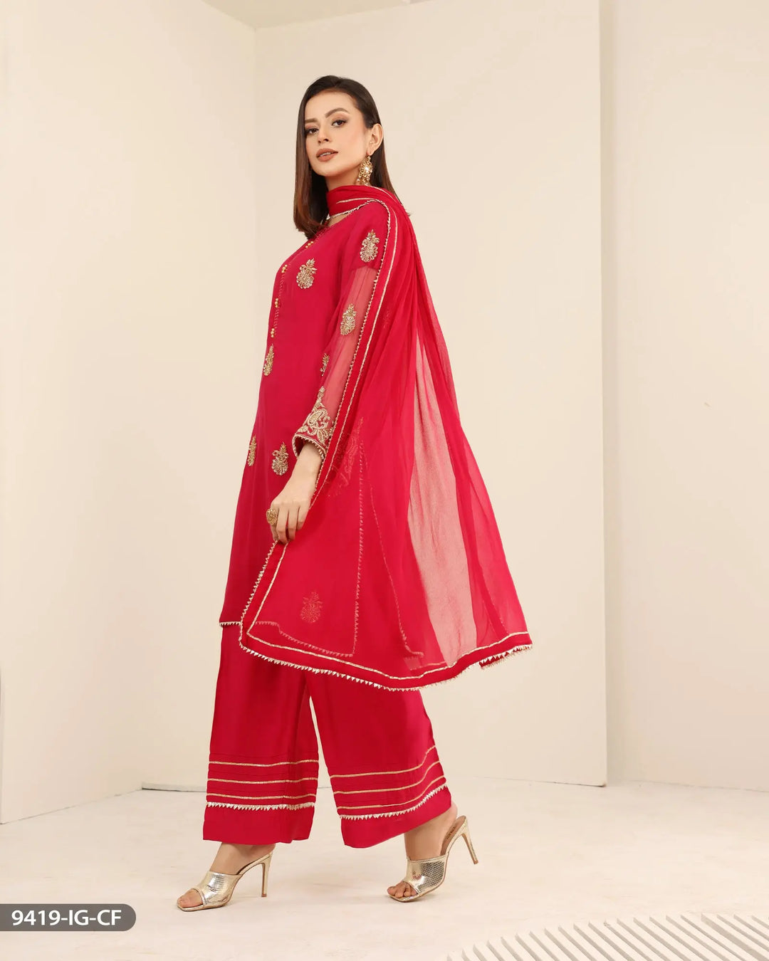 FORMAL 3PC EMBROIDERED SUIT | 9419-IG-CF Sha Posh Textile