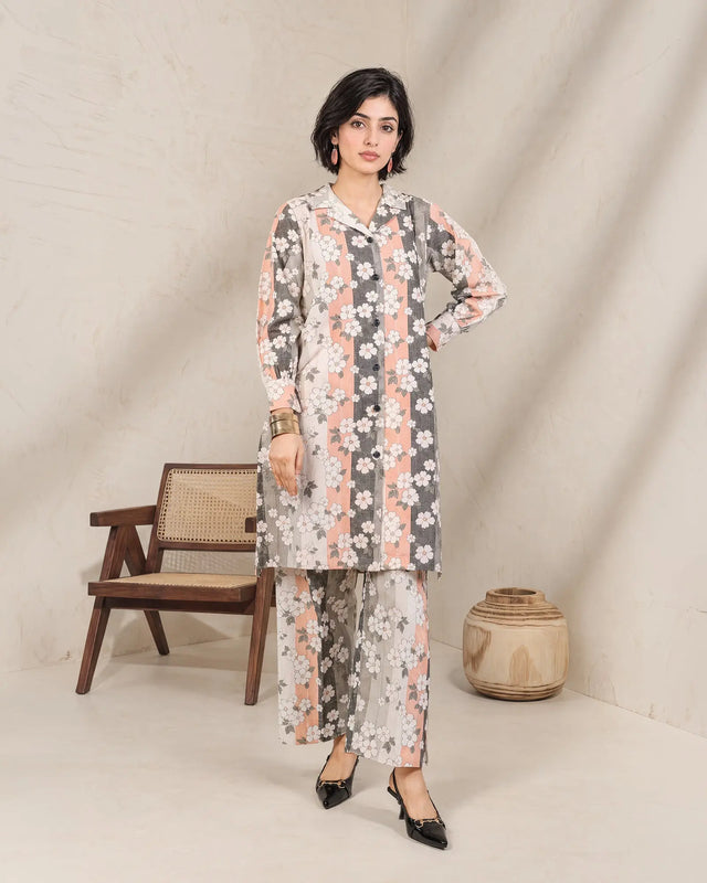 Grey Floral Printed Khaddar 2 Piece Stitched Suit for Women | 16459 Sha Posh Textile