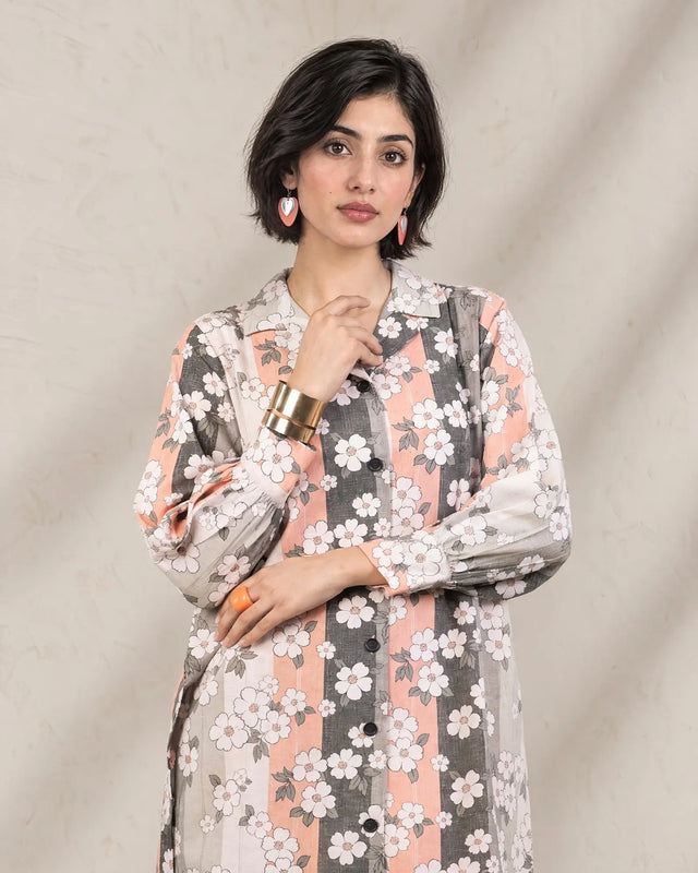 Grey Floral Printed Khaddar 2 Piece Stitched Suit for Women | 16459 Sha Posh Textile
