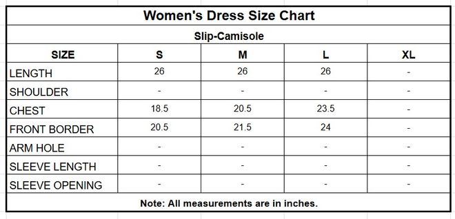 Slip-Camisole | 17290-WHT size chart