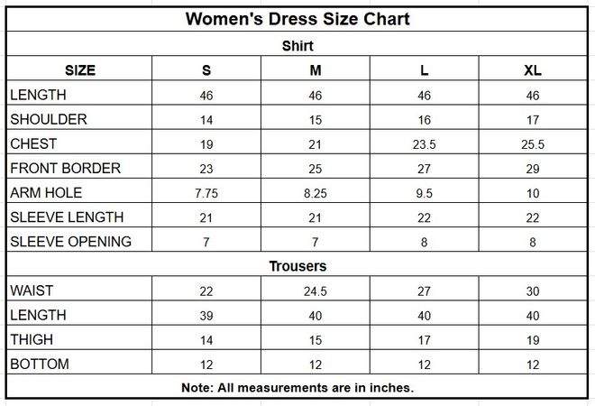 Black Printed & Embroidered Lawn 2 Piece Ready-to-Wear Suit size chart