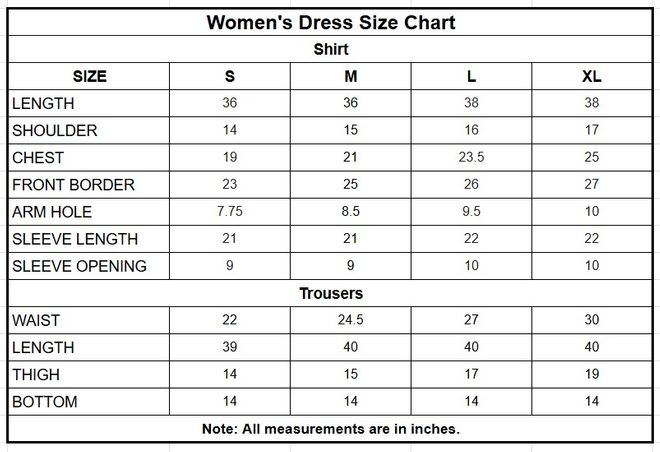 Printed Khaddar 2 Piece Stitched Suit for Women in Pakistan size chart