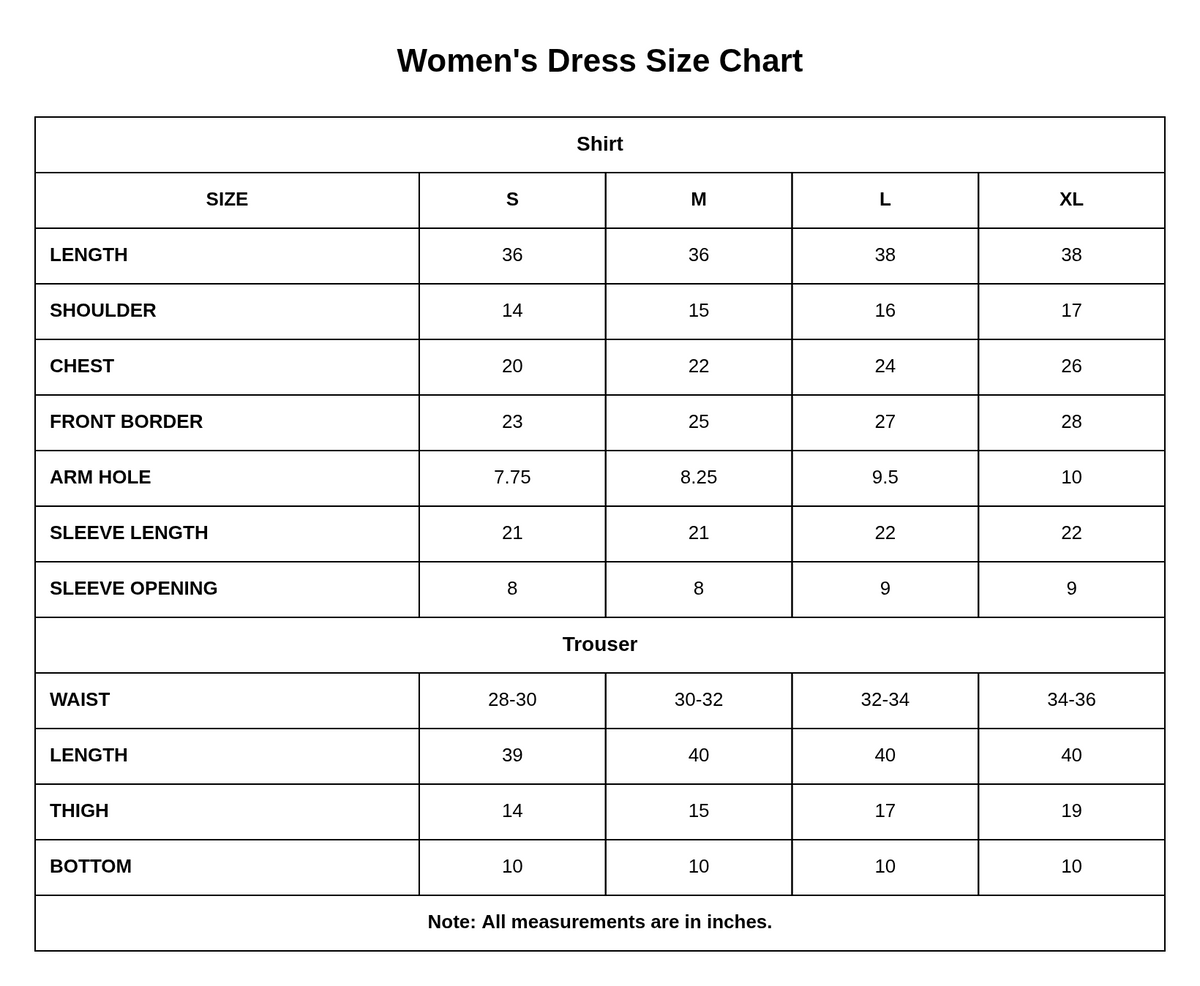 Premium Crepe Silk 2 Piece Suit for Women | Latest Pakistani Dress Collection size chart