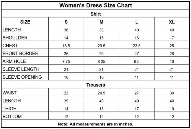 Women’s Zinc Blue Embroidered Jacquard Cotton 2 Piece Suit size chart