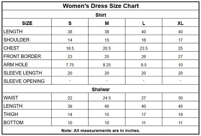 Women’s Lilac Embroidered Jacquard Cotton 2 Piece Suit size chart