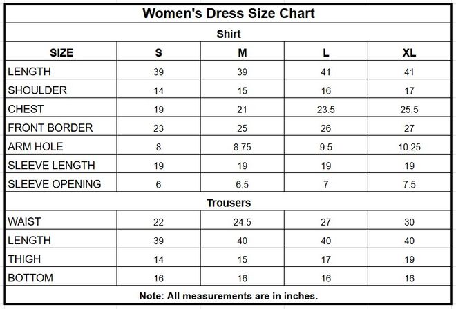 Women’s Off White Pastel Floral Cotton 2 Piece Suit size chart