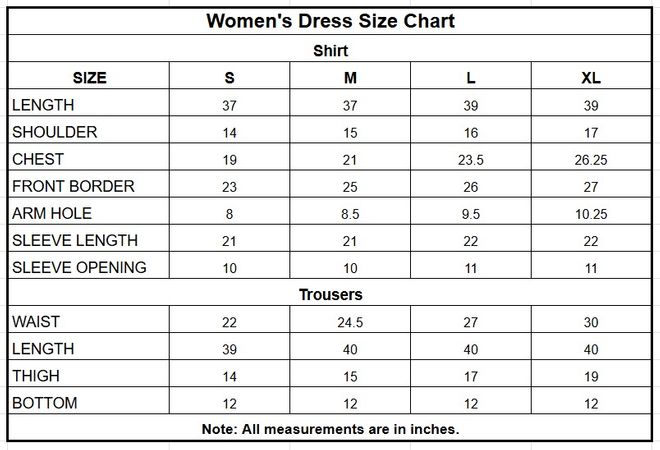 Women’s Grey Abstract Print Cotton 2 Piece Suit size chart