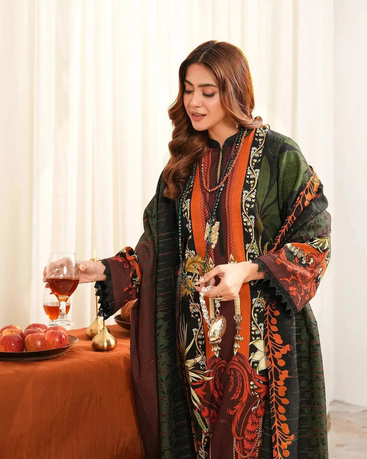 3 Piece - Khaddar Printed Suit Unstitiched | UNFF018 - Sha Posh Textile