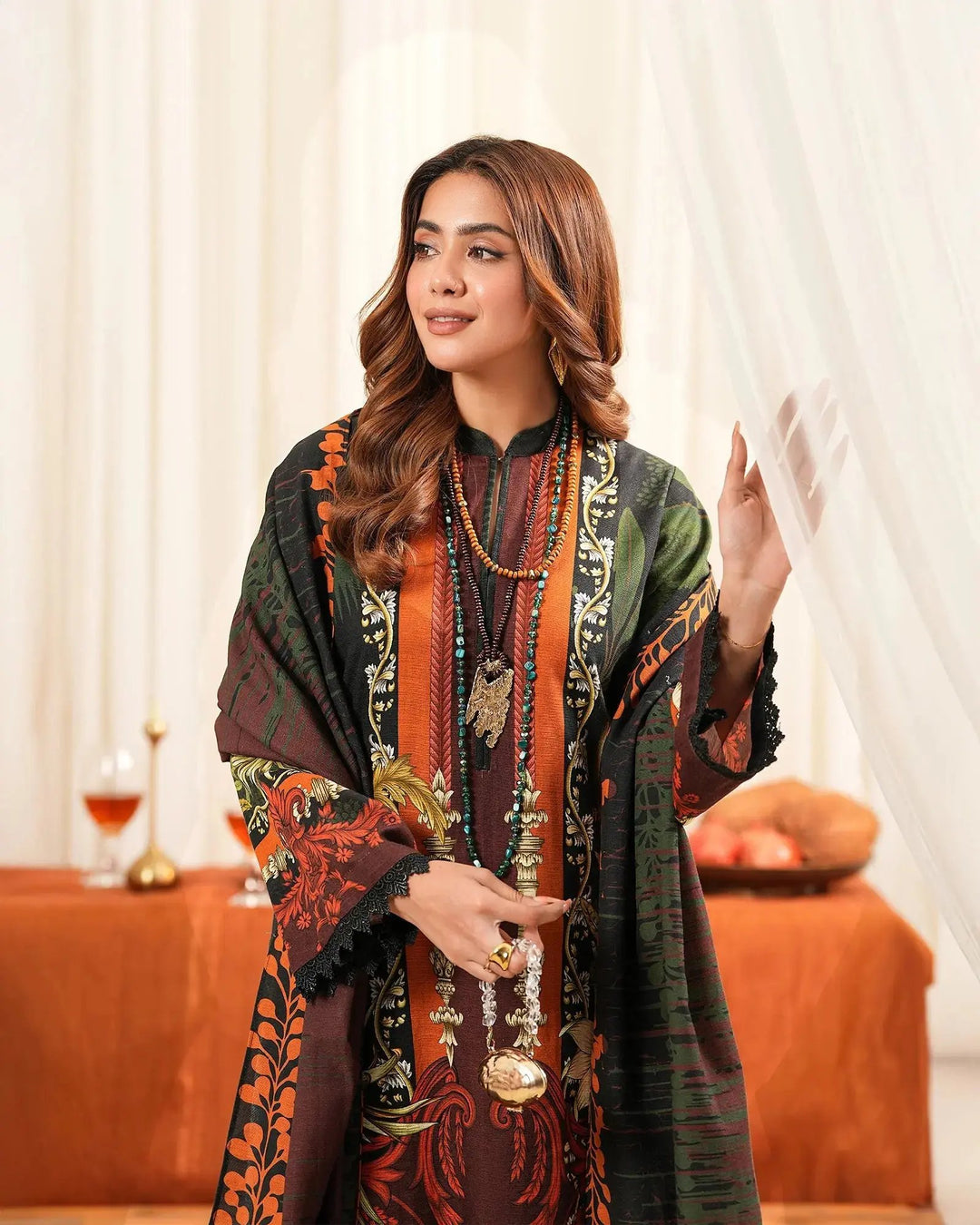 3 Piece - Khaddar Printed Suit Unstitiched | UNFF018 - Sha Posh Textile