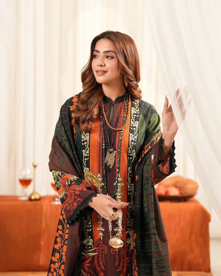 3 Piece - Khaddar Printed Suit Unstitiched | UNFF018 - Sha Posh Textile