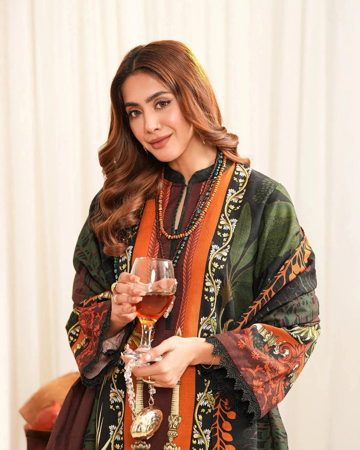 3 Piece - Khaddar Printed Suit Unstitiched | UNFF018 - Sha Posh Textile