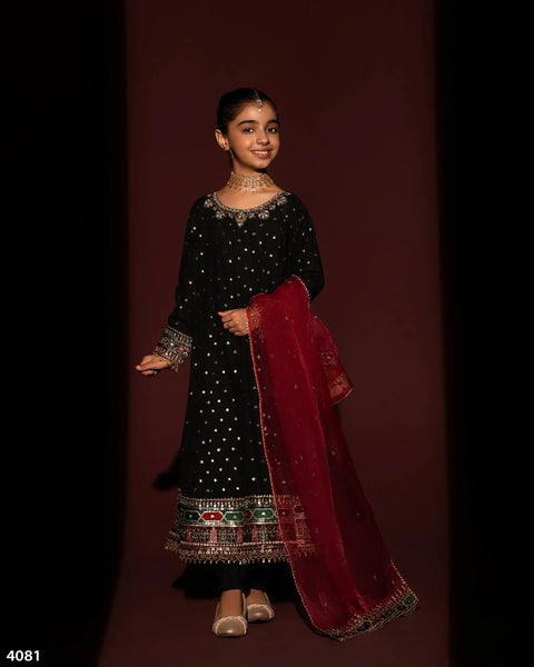 Kids 3 Piece Bindi Badla Suit Stitched | 4081-SJ-B.BADLA - Sha Posh Textile