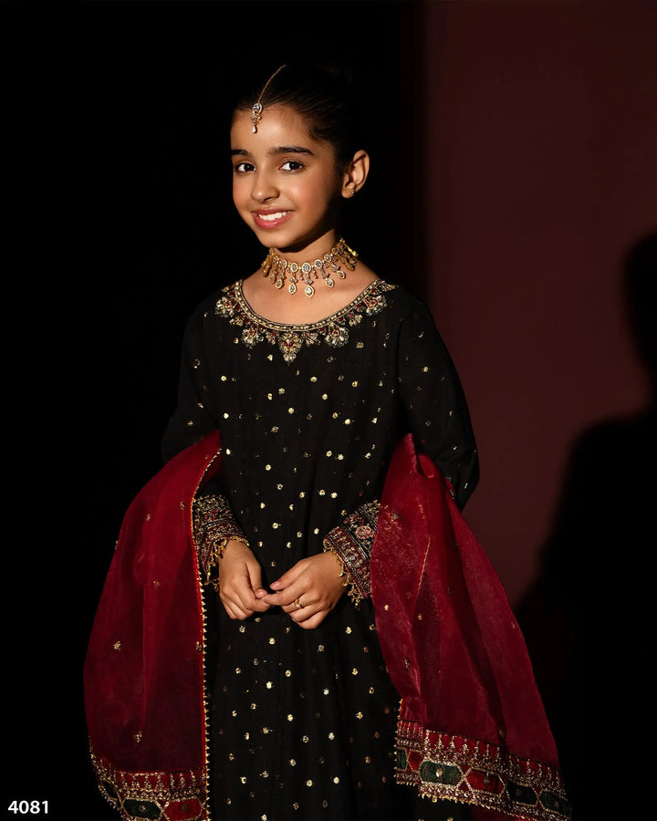 Kids 3 Piece Bindi Badla Suit Stitched | 4081-SJ-B.BADLA - Sha Posh Textile