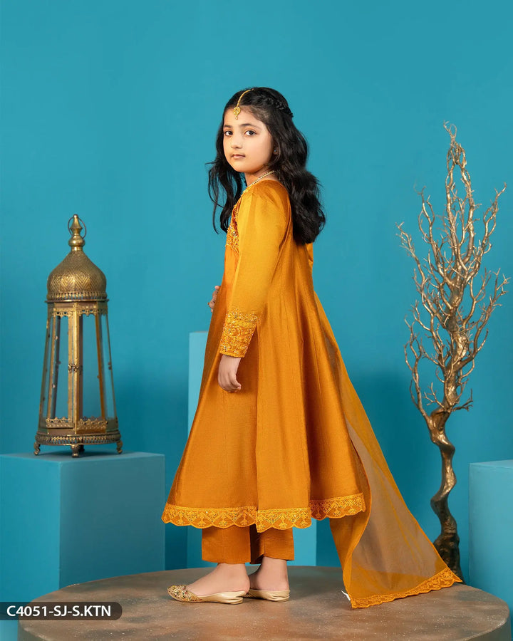 Kids 3 Piece Chambray Katan Embroidered Suit | 4051-SJ-S.KTN - Sha Posh Textile