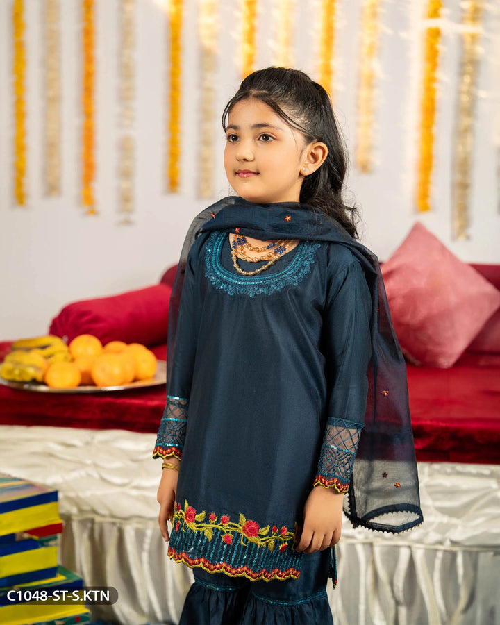 Kids 3 Piece Chambray Katan Suit | 1048-ST-S.KTN - Sha Posh Textile