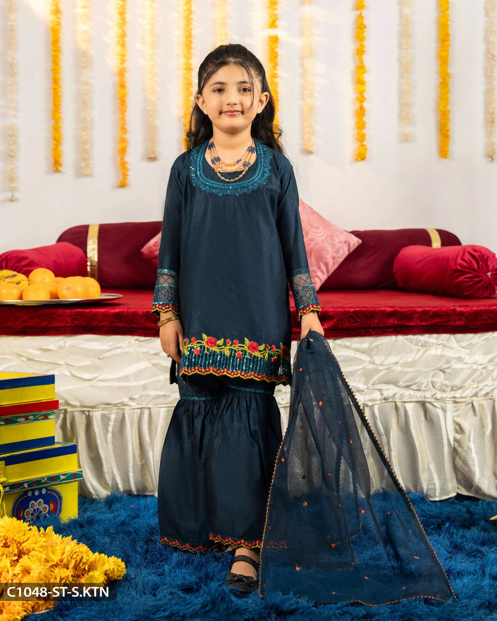 Kids 3 Piece Chambray Katan Suit | 1048-ST-S.KTN - Sha Posh Textile