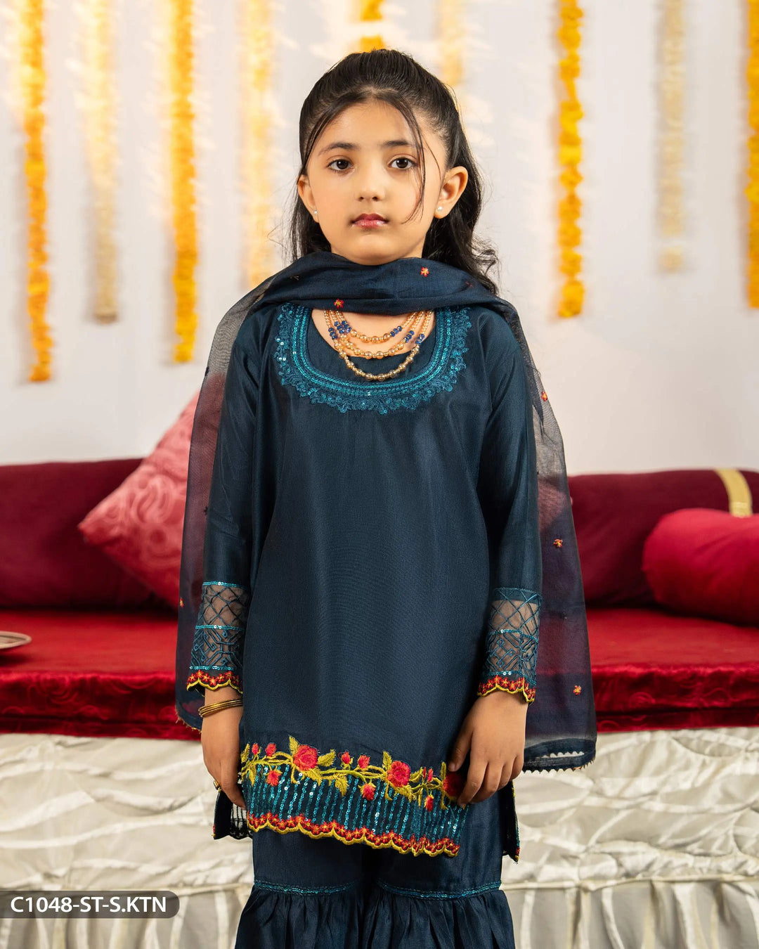 Kids 3 Piece Chambray Katan Suit | 1048-ST-S.KTN - Sha Posh Textile