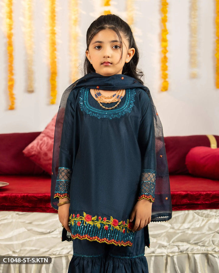 Kids 3 Piece Chambray Katan Suit | 1048-ST-S.KTN - Sha Posh Textile