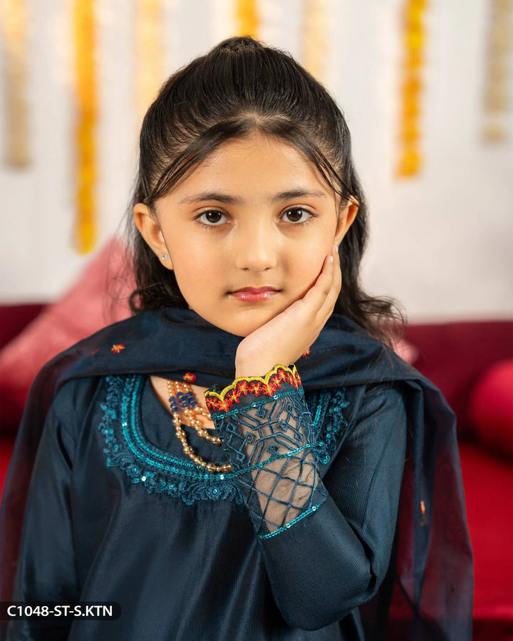 Kids 3 Piece Chambray Katan Suit | 1048-ST-S.KTN - Sha Posh Textile