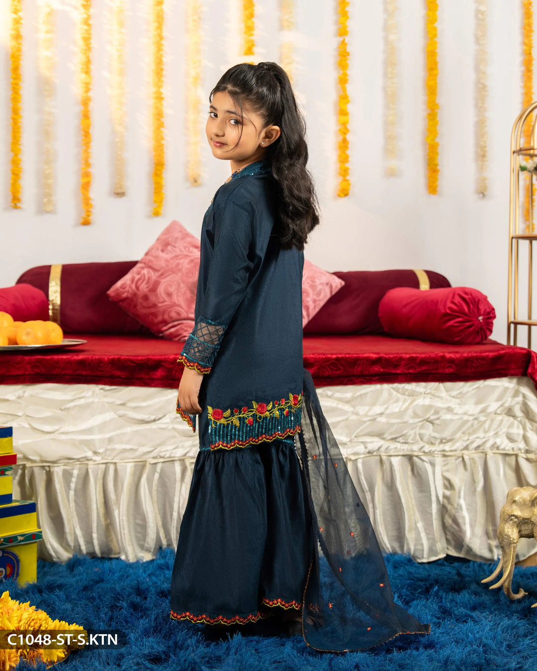 Kids 3 Piece Chambray Katan Suit | 1048-ST-S.KTN - Sha Posh Textile