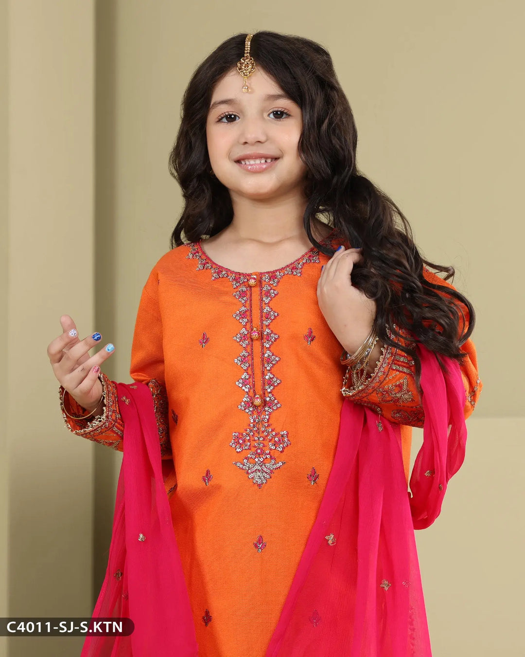 Kids 3 Piece Chambray Katan Suit | 4011-SJ-S.KTN - Sha Posh Textile