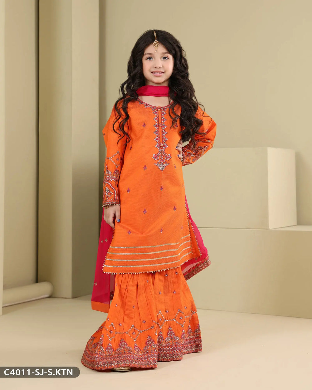 Kids 3 Piece Chambray Katan Suit | 4011-SJ-S.KTN - Sha Posh Textile