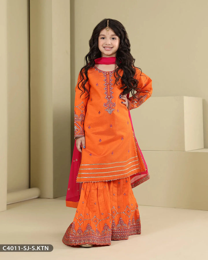 Kids 3 Piece Chambray Katan Suit | 4011-SJ-S.KTN - Sha Posh Textile