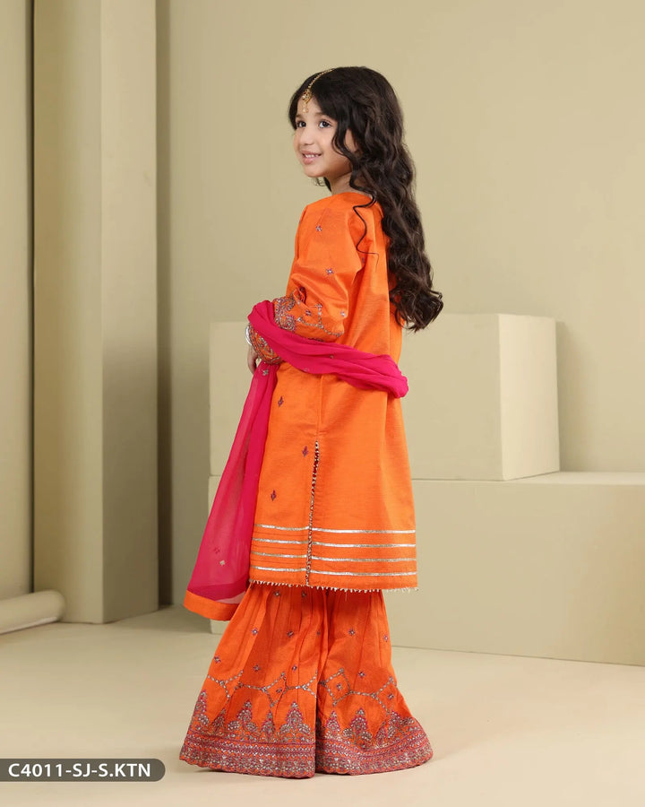 Kids 3 Piece Chambray Katan Suit | 4011-SJ-S.KTN - Sha Posh Textile