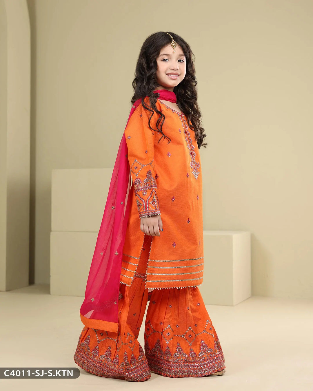Kids 3 Piece Chambray Katan Suit | 4011-SJ-S.KTN - Sha Posh Textile