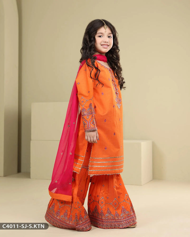 Kids 3 Piece Chambray Katan Suit | 4011-SJ-S.KTN - Sha Posh Textile