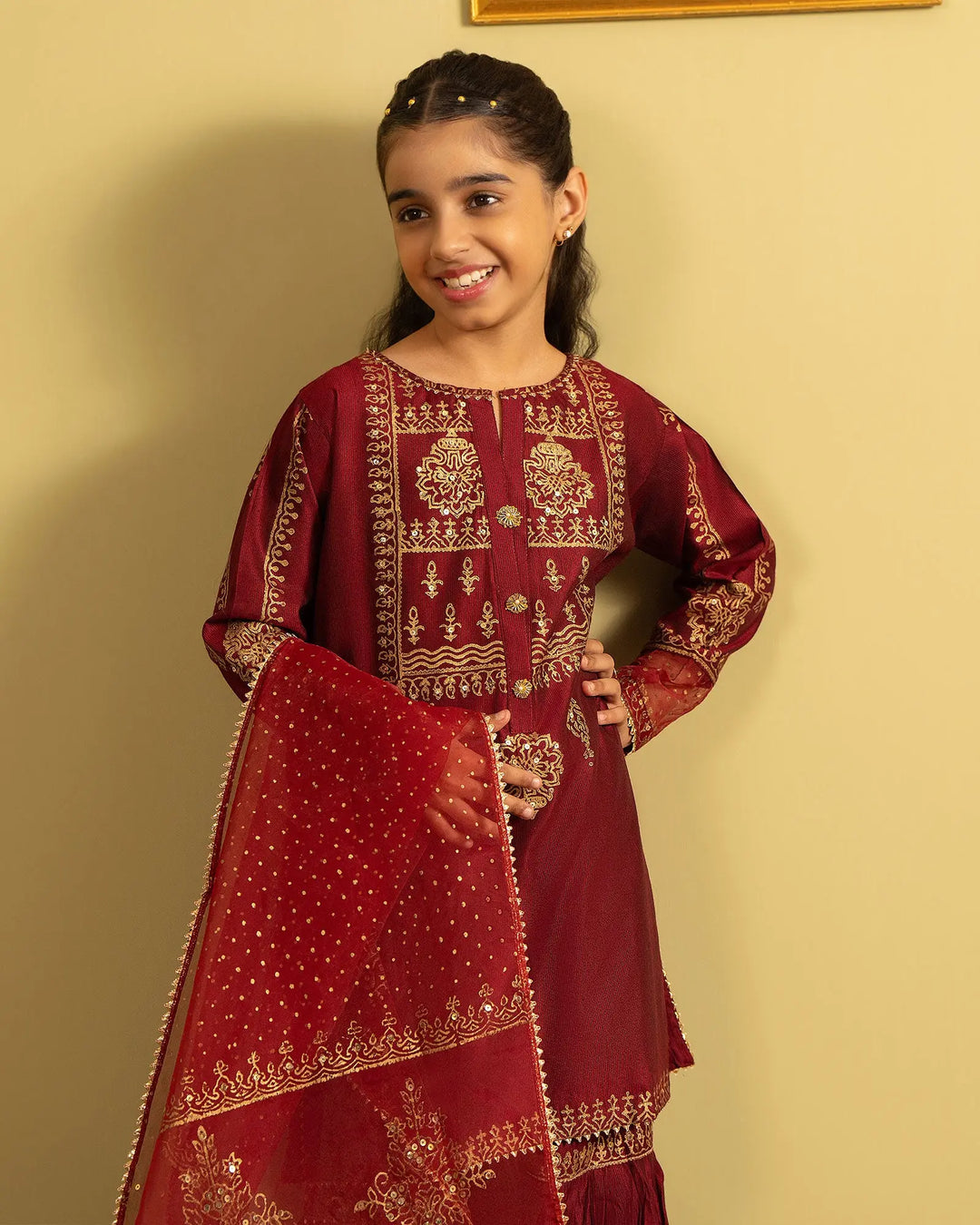 Kids 3 Piece Chambray Katan Suit | 4056-SJ-S.KTN Sha Posh Textile