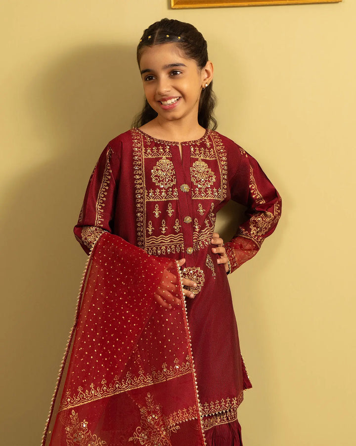 Kids 3 Piece Chambray Katan Suit | 4056-SJ-S.KTN Sha Posh Textile