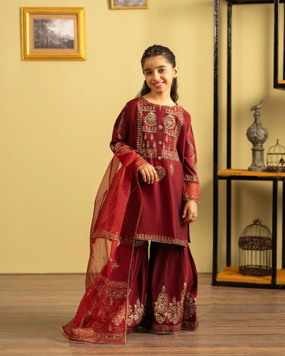 Kids 3 Piece Chambray Katan Suit | 4056-SJ-S.KTN Sha Posh Textile