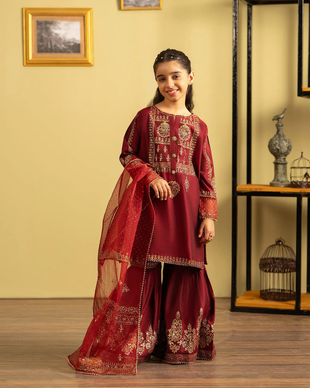 Kids 3 Piece Chambray Katan Suit | 4056-SJ-S.KTN Sha Posh Textile