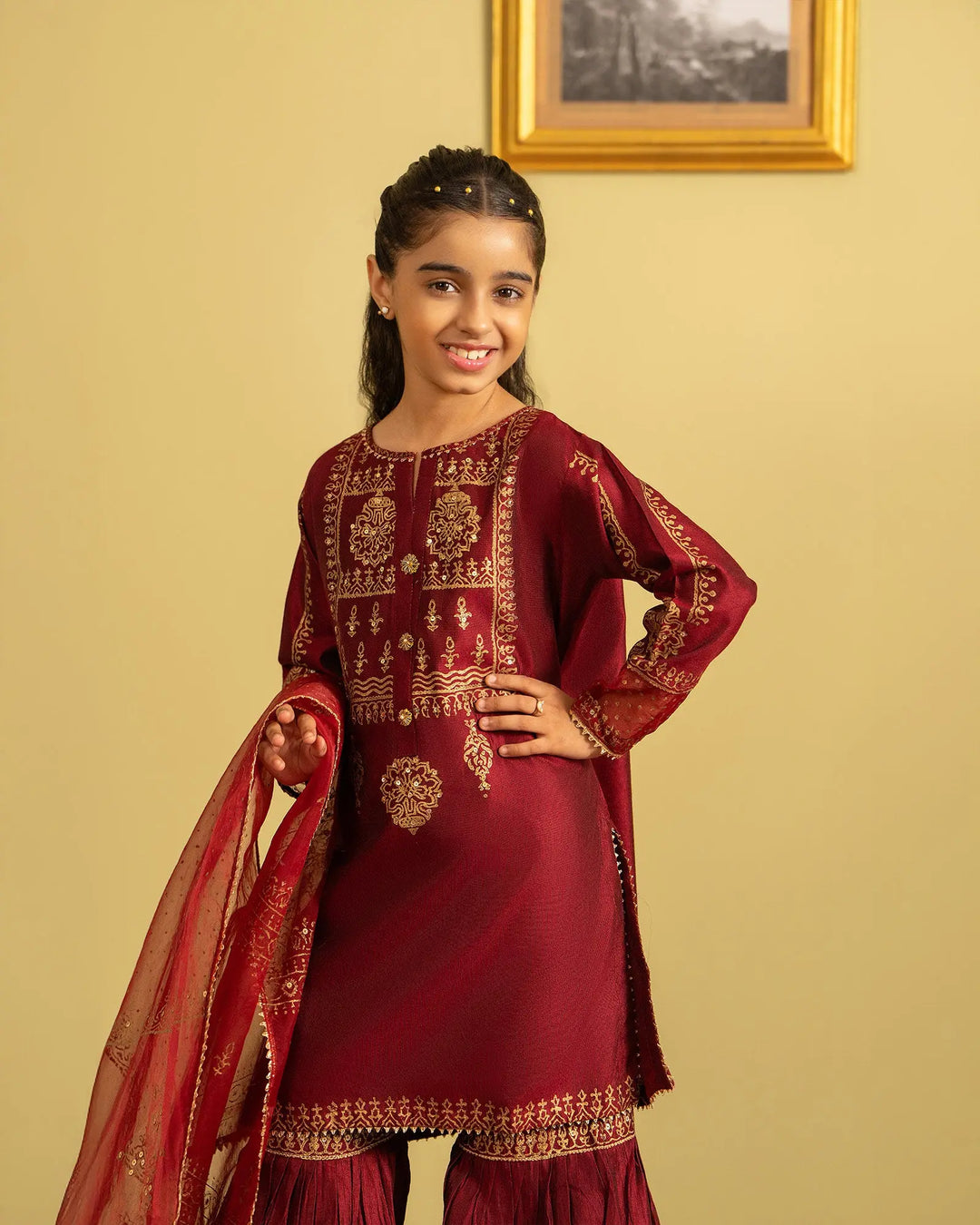 Kids 3 Piece Chambray Katan Suit | 4056-SJ-S.KTN Sha Posh Textile
