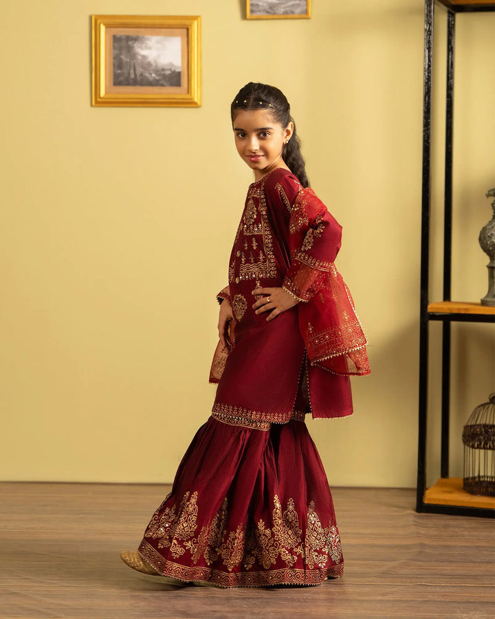 Kids 3 Piece Chambray Katan Suit | 4056-SJ-S.KTN Sha Posh Textile