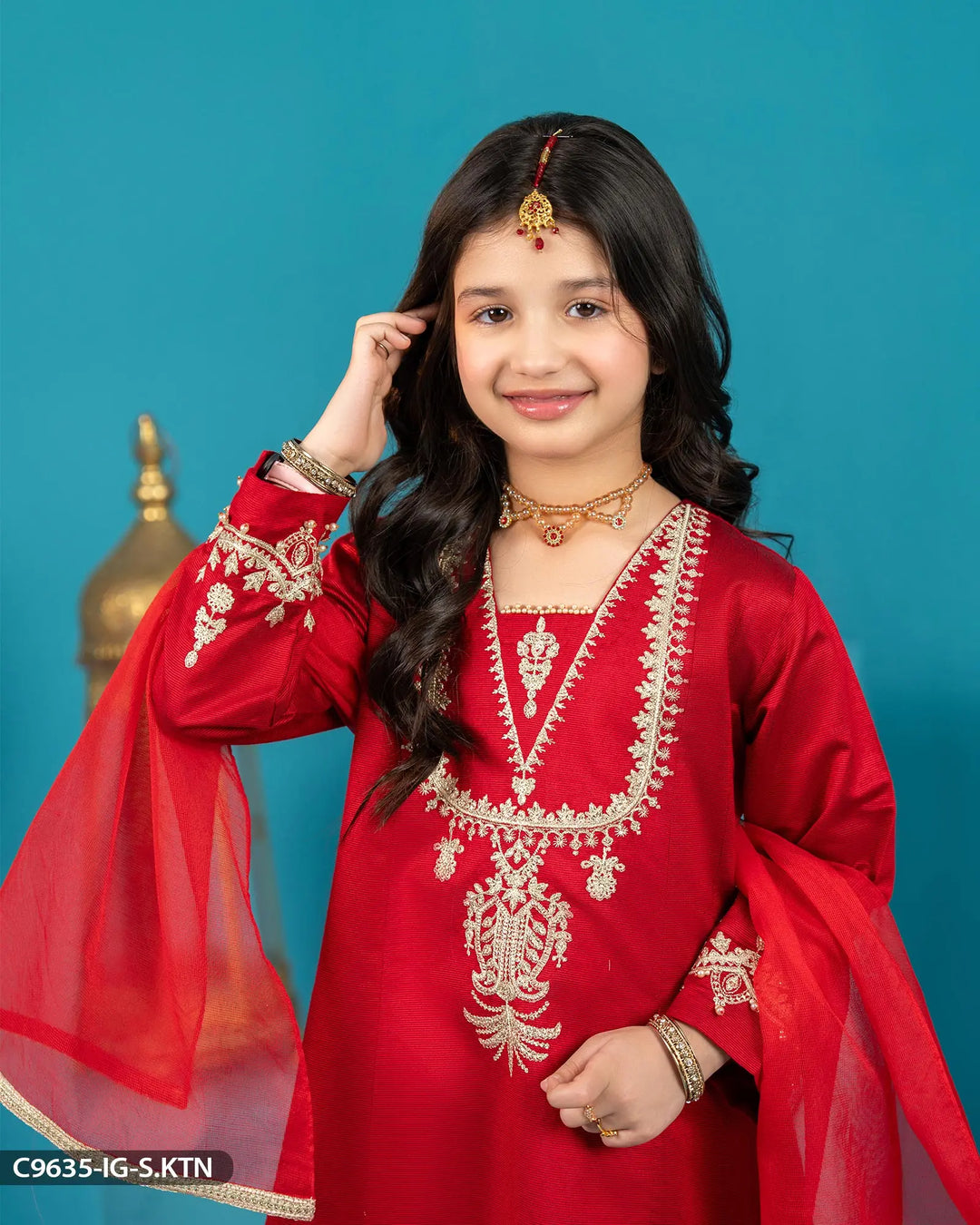 Kids 3 Piece Chambray Katan Suit | 9635-IG-S.KTN Sha Posh Textile