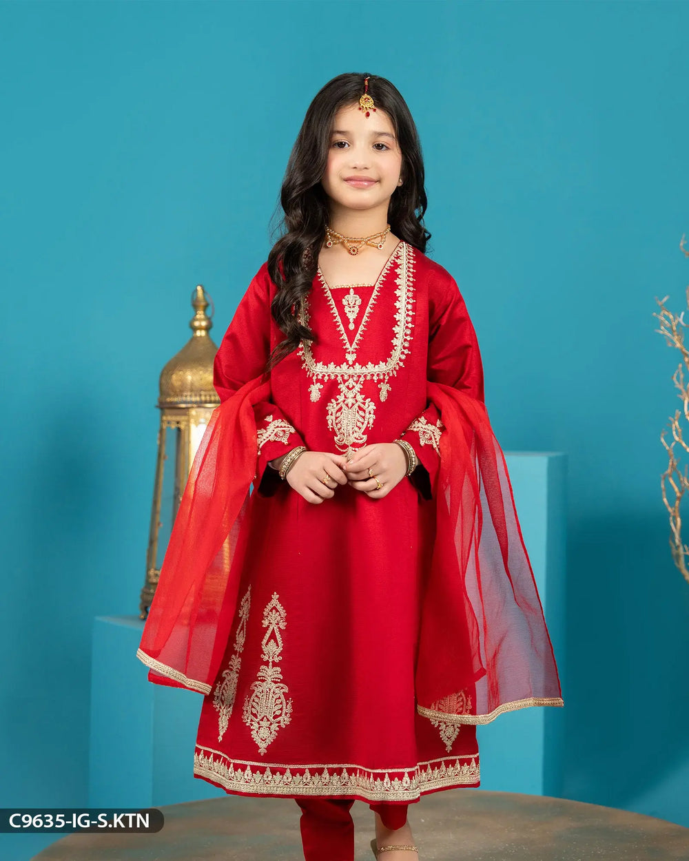 Kids 3 Piece Chambray Katan Suit | 9635-IG-S.KTN Sha Posh Textile