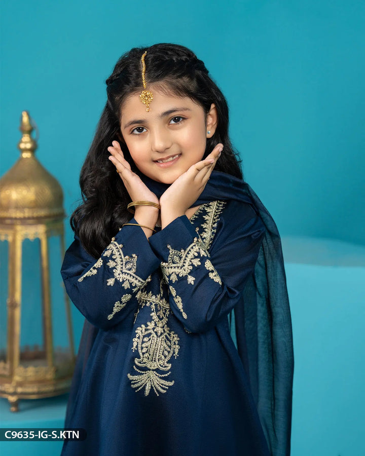 Kids 3 Piece Chambray Katan Suit | 9635-IG-S.KTN Sha Posh Textile