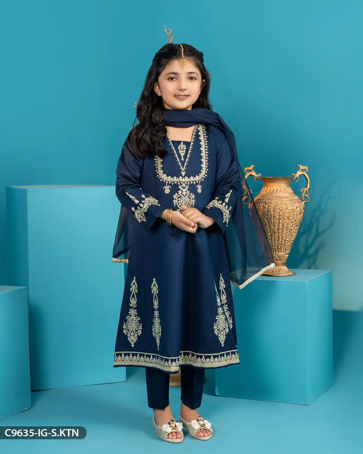 Kids 3 Piece Chambray Katan Suit | 9635-IG-S.KTN Sha Posh Textile