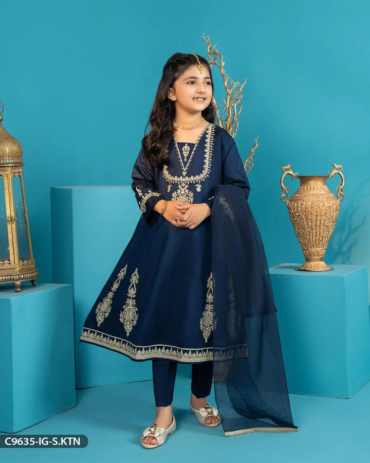 Kids 3 Piece Chambray Katan Suit | 9635-IG-S.KTN Sha Posh Textile