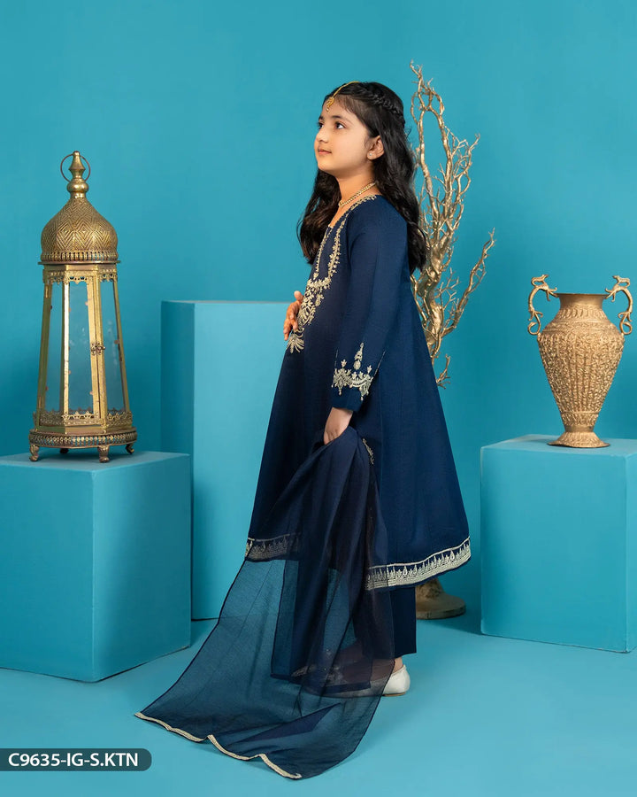 Kids 3 Piece Chambray Katan Suit | 9635-IG-S.KTN Sha Posh Textile