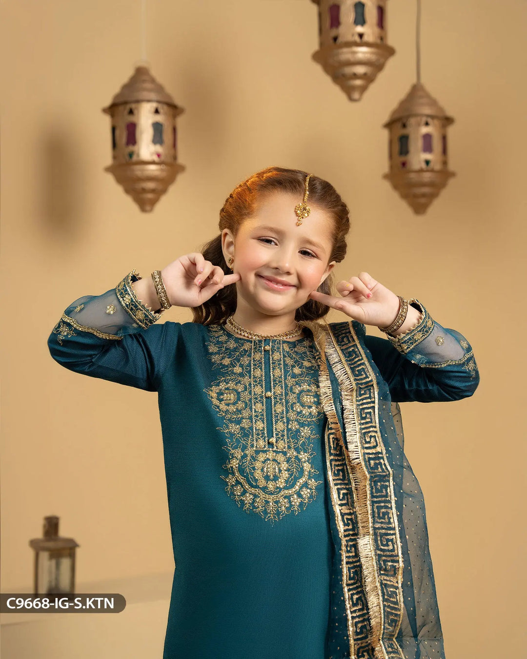 Kids 3 Piece Chambray Katan Suit | 9668-IG-S.KTN - Sha Posh Textile