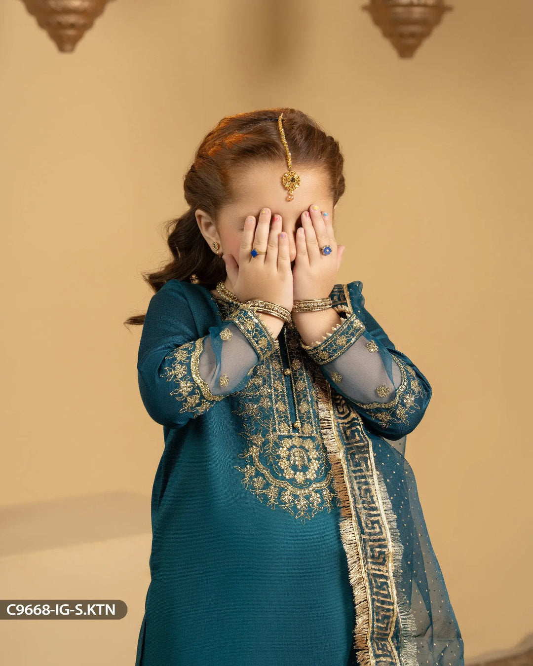 Kids 3 Piece Chambray Katan Suit | 9668-IG-S.KTN - Sha Posh Textile