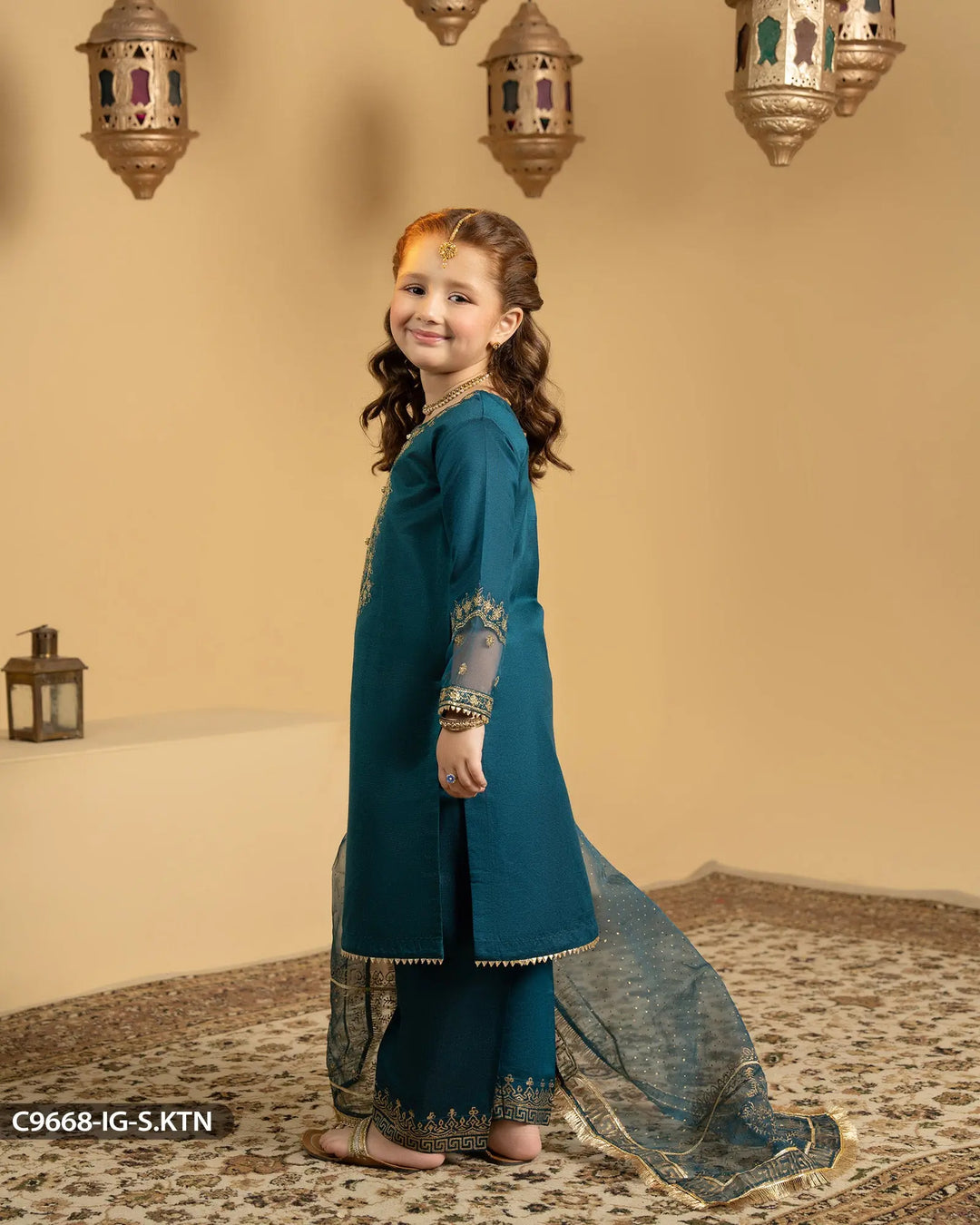 Kids 3 Piece Chambray Katan Suit | 9668-IG-S.KTN - Sha Posh Textile