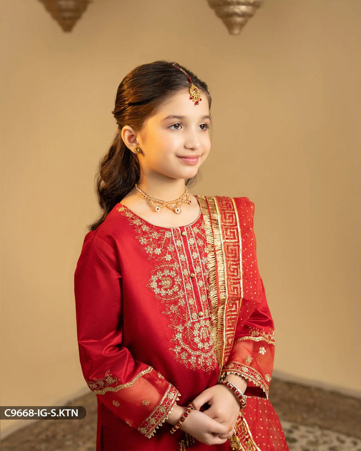 Kids 3 Piece Chambray Katan Suit | 9668-IG-S.KTN - Sha Posh Textile