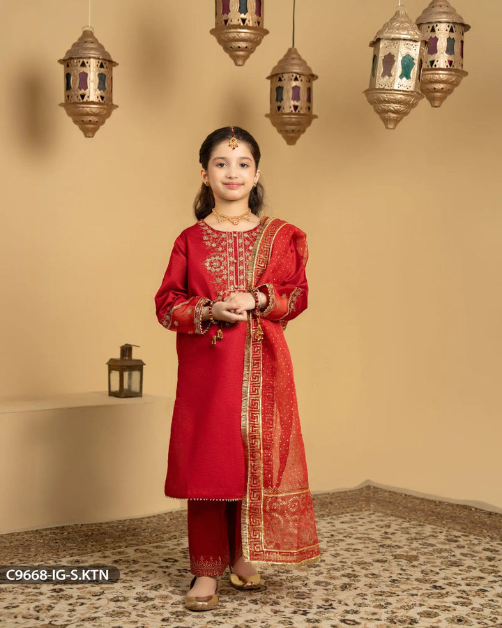 Kids 3 Piece Chambray Katan Suit | 9668-IG-S.KTN - Sha Posh Textile